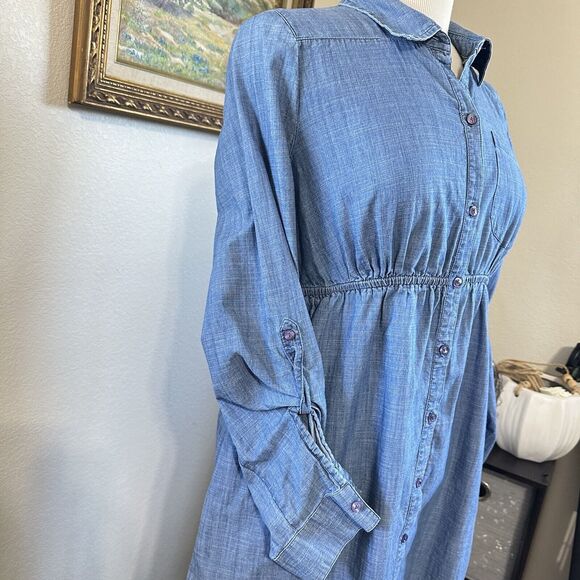 Motherhood Blue Denim Long Sleeve Shirt Maternity Dress With Pockets Size Small - Picture 4 of 12